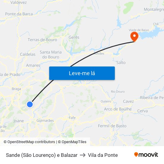 Sande (São Lourenço) e Balazar to Vila da Ponte map