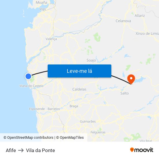 Afife to Vila da Ponte map