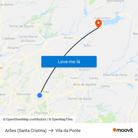 Arões (Santa Cristina) to Vila da Ponte map