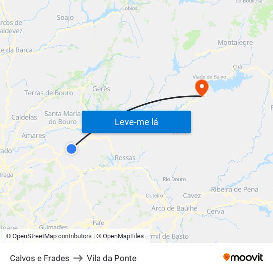 Calvos e Frades to Vila da Ponte map