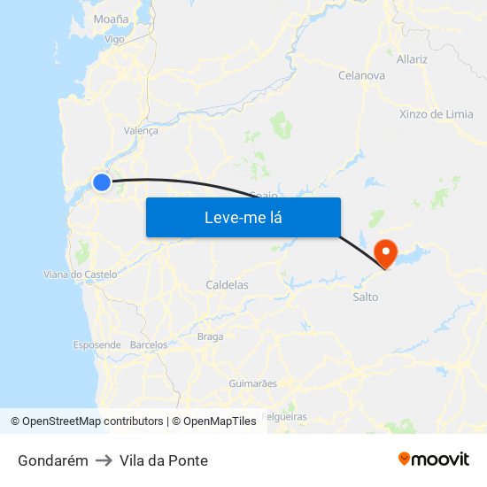 Gondarém to Vila da Ponte map