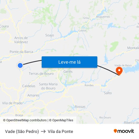 Vade (São Pedro) to Vila da Ponte map