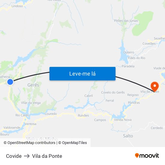Covide to Vila da Ponte map
