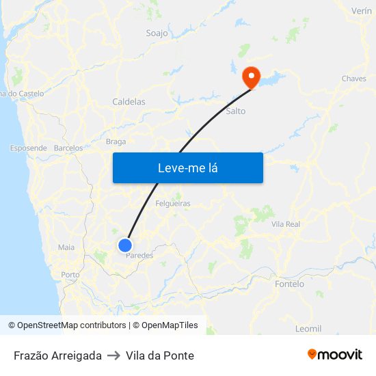 Frazão Arreigada to Vila da Ponte map