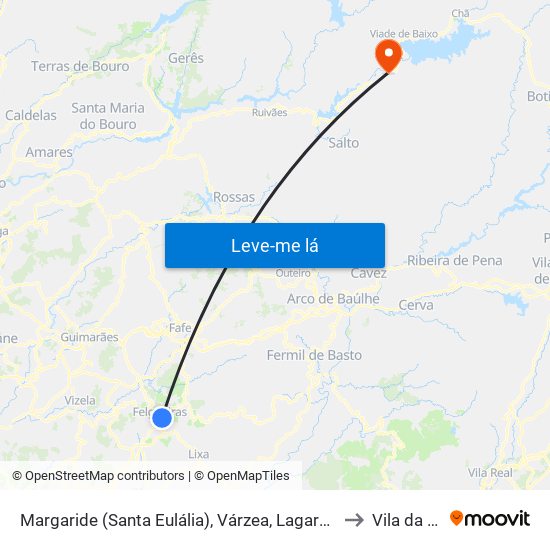 Margaride (Santa Eulália), Várzea, Lagares, Varziela e Moure to Vila da Ponte map
