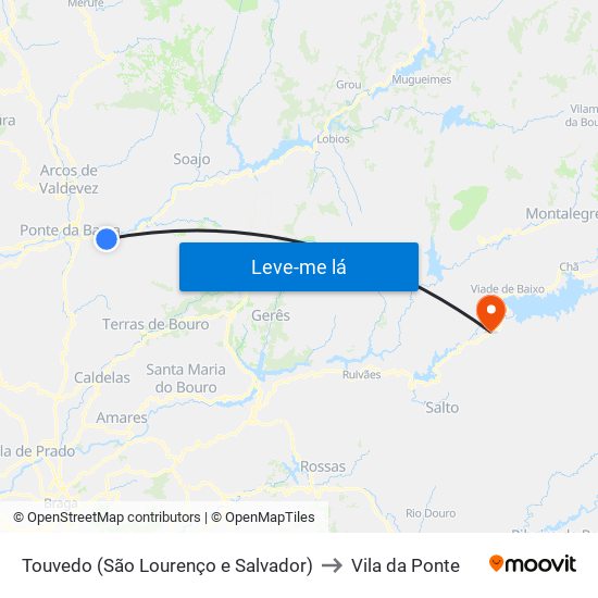Touvedo (São Lourenço e Salvador) to Vila da Ponte map