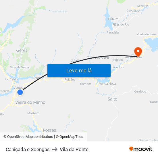 Caniçada e Soengas to Vila da Ponte map