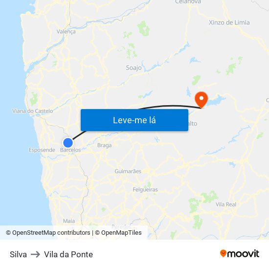 Silva to Vila da Ponte map