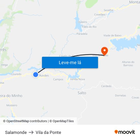 Salamonde to Vila da Ponte map