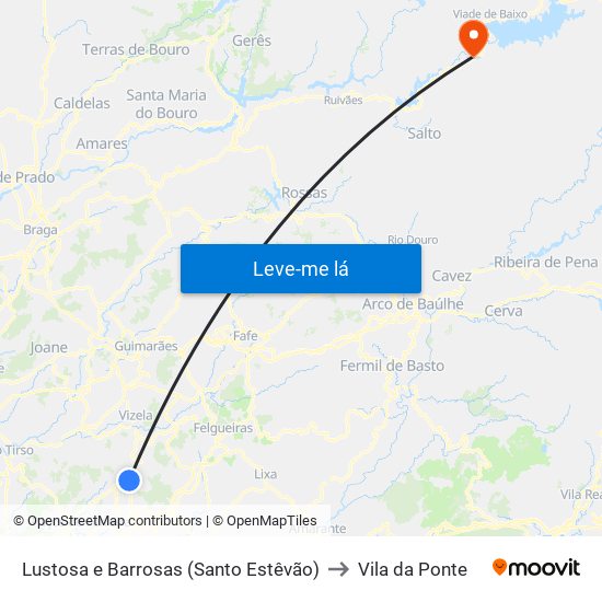 Lustosa e Barrosas (Santo Estêvão) to Vila da Ponte map