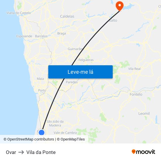 Ovar to Vila da Ponte map