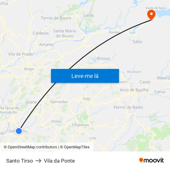 Santo Tirso to Vila da Ponte map