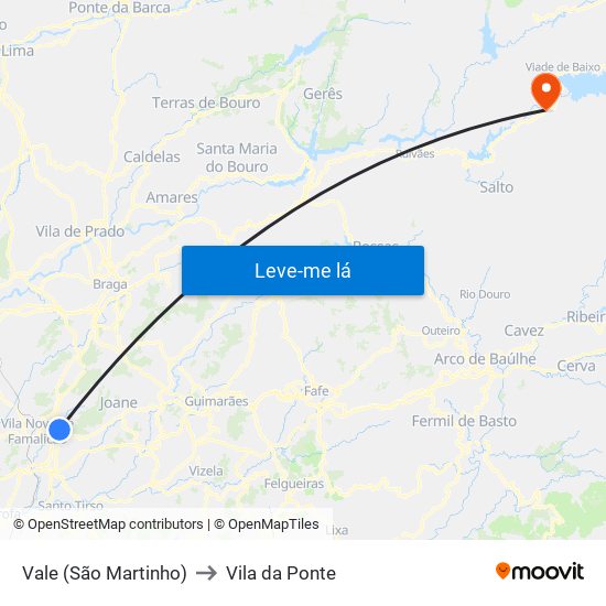 Vale (São Martinho) to Vila da Ponte map