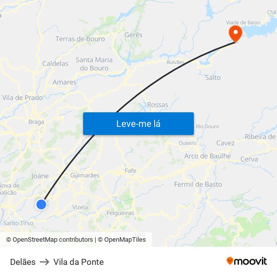 Delães to Vila da Ponte map