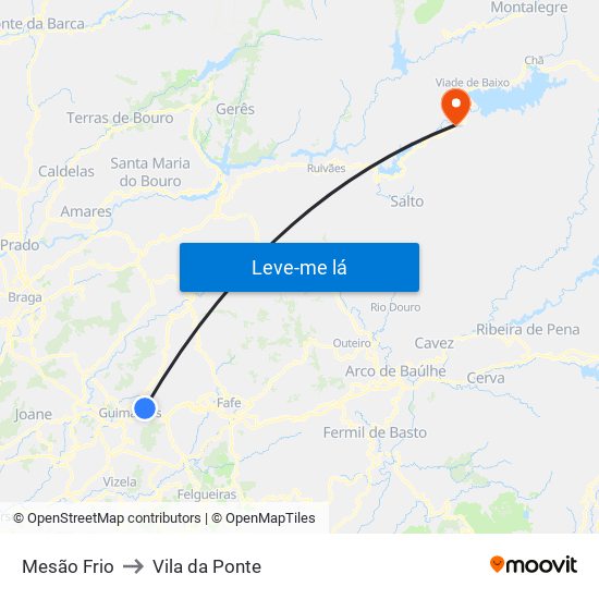Mesão Frio to Vila da Ponte map