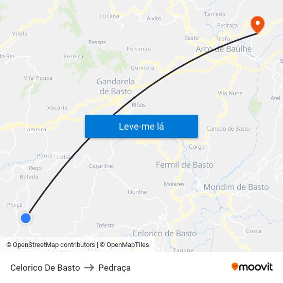 Celorico De Basto to Pedraça map
