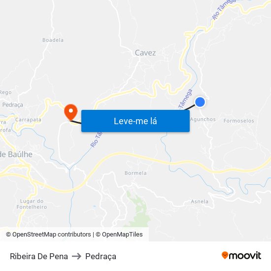 Ribeira De Pena to Pedraça map
