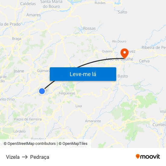 Vizela to Pedraça map
