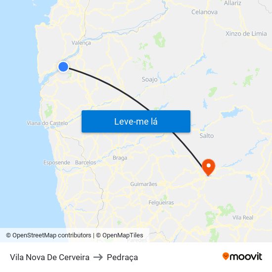 Vila Nova De Cerveira to Pedraça map