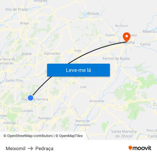 Meixomil to Pedraça map