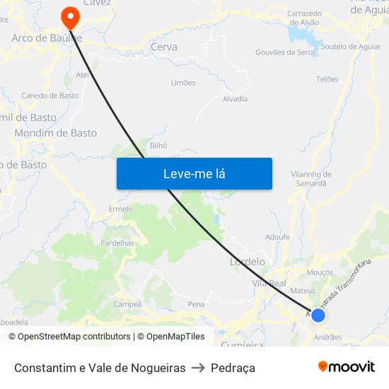 Constantim e Vale de Nogueiras to Pedraça map
