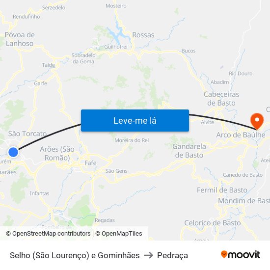 Selho (São Lourenço) e Gominhães to Pedraça map