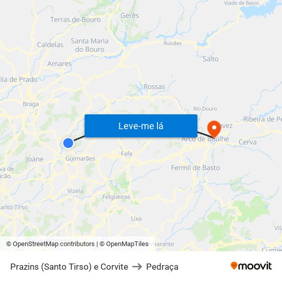 Prazins (Santo Tirso) e Corvite to Pedraça map