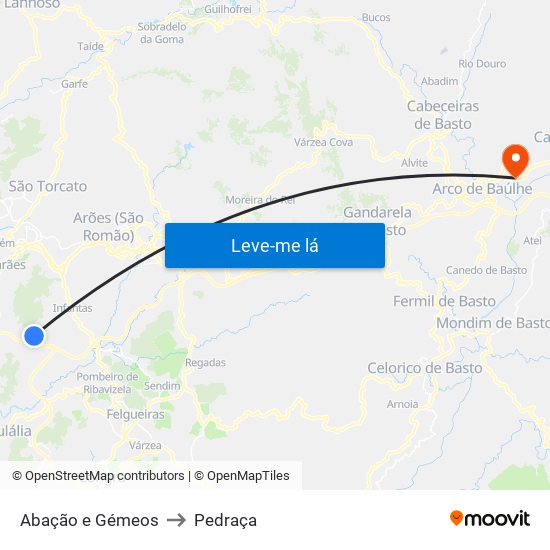 Abação e Gémeos to Pedraça map