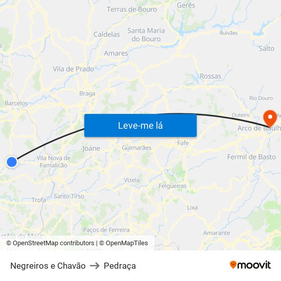 Negreiros e Chavão to Pedraça map