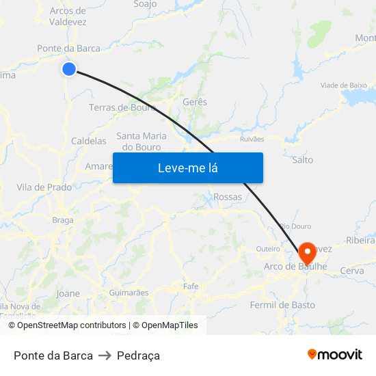 Ponte da Barca to Pedraça map