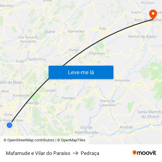 Mafamude e Vilar do Paraíso to Pedraça map