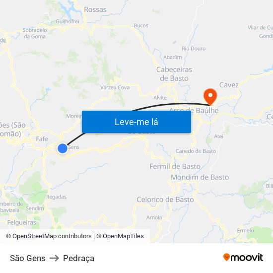 São Gens to Pedraça map