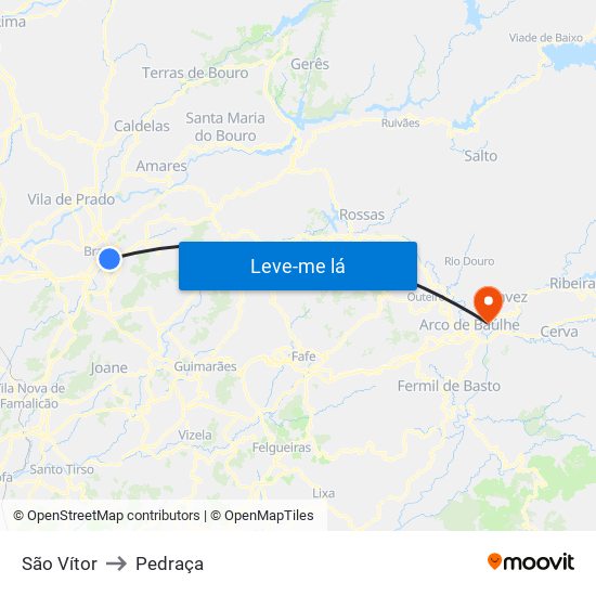 São Vítor to Pedraça map