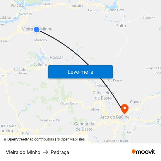 Vieira do Minho to Pedraça map