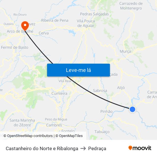 Castanheiro do Norte e Ribalonga to Pedraça map