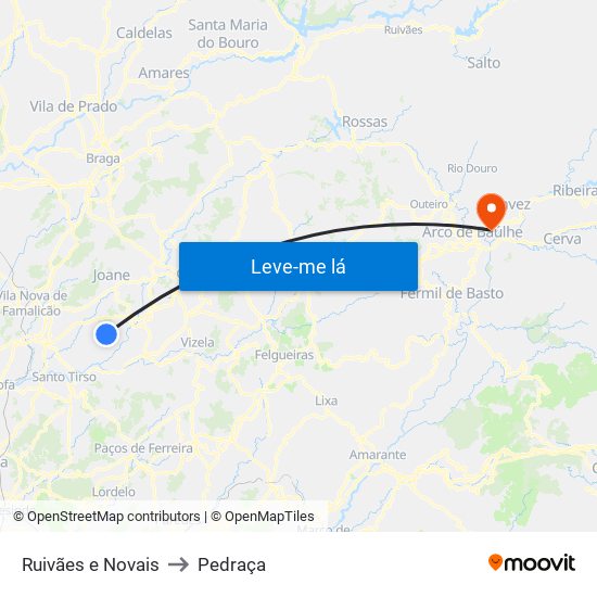 Ruivães e Novais to Pedraça map