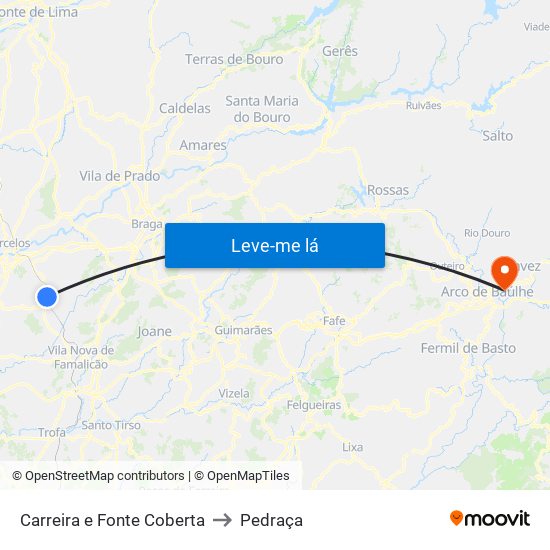 Carreira e Fonte Coberta to Pedraça map