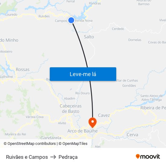 Ruivães e Campos to Pedraça map