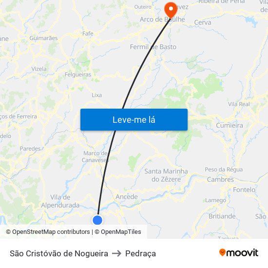 São Cristóvão de Nogueira to Pedraça map