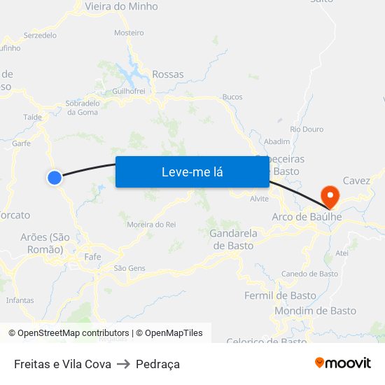 Freitas e Vila Cova to Pedraça map