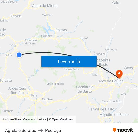 Agrela e Serafão to Pedraça map