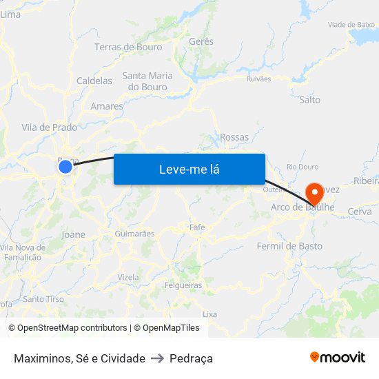 Maximinos, Sé e Cividade to Pedraça map