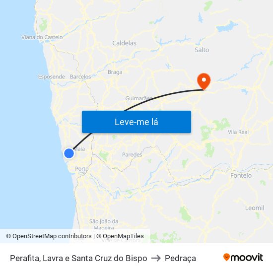 Perafita, Lavra e Santa Cruz do Bispo to Pedraça map