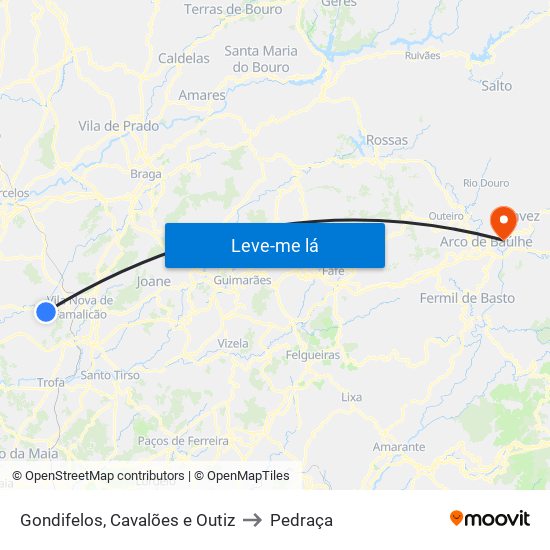 Gondifelos, Cavalões e Outiz to Pedraça map