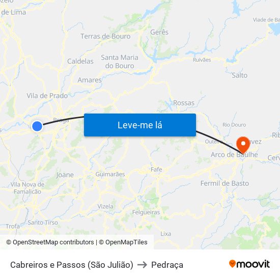 Cabreiros e Passos (São Julião) to Pedraça map