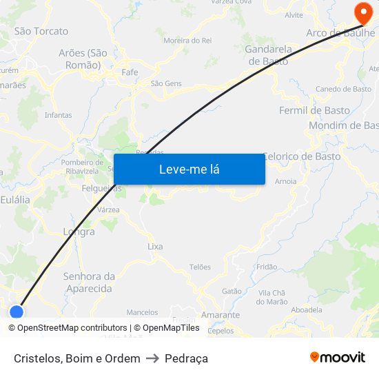 Cristelos, Boim e Ordem to Pedraça map