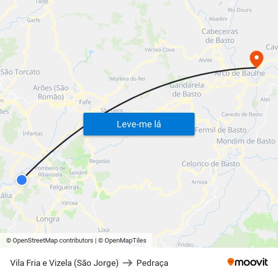 Vila Fria e Vizela (São Jorge) to Pedraça map