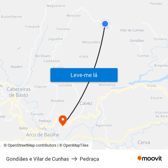 Gondiães e Vilar de Cunhas to Pedraça map