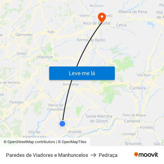 Paredes de Viadores e Manhuncelos to Pedraça map