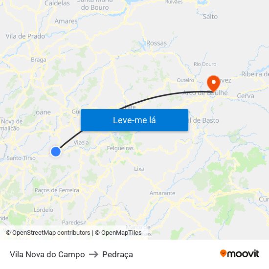 Vila Nova do Campo to Pedraça map